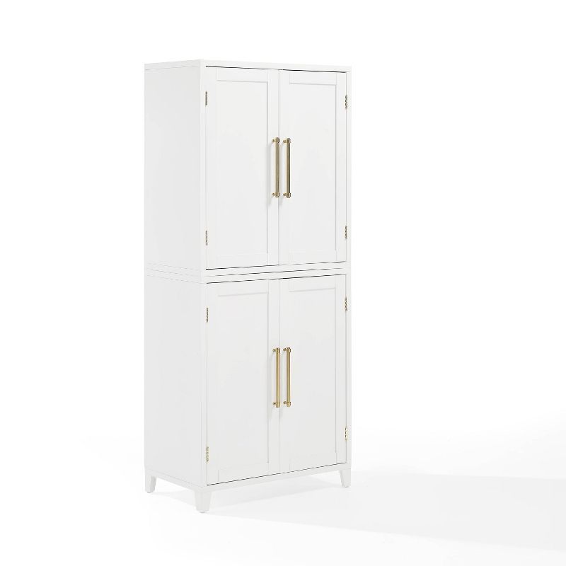 White Recessed Panel Kitchen Pantry Storage Cabinet with Gold Hardware