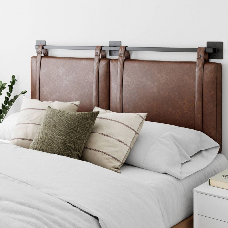 Harlow King Brown Faux Leather Wall Mount Headboard