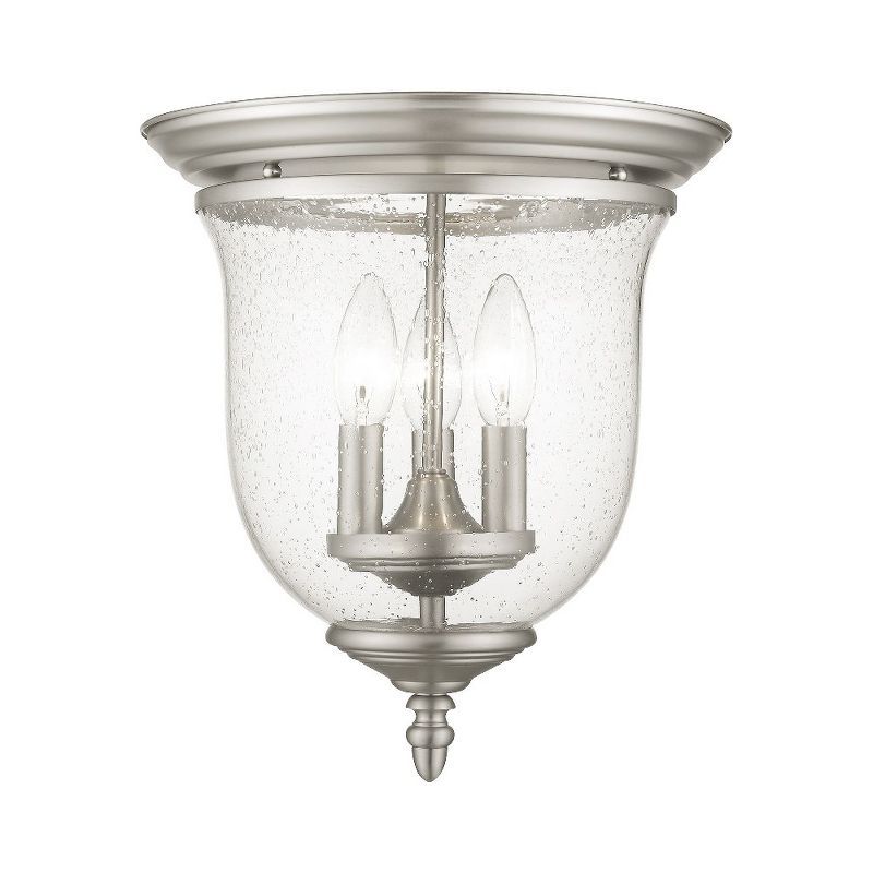 Elegant Brushed Nickel 3-Light Flush Mount with Seeded Glass Jar