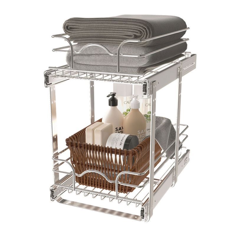 Chrome 2-Tier Pullout Kitchen Cabinet Organizer, 12 x 18 Inch