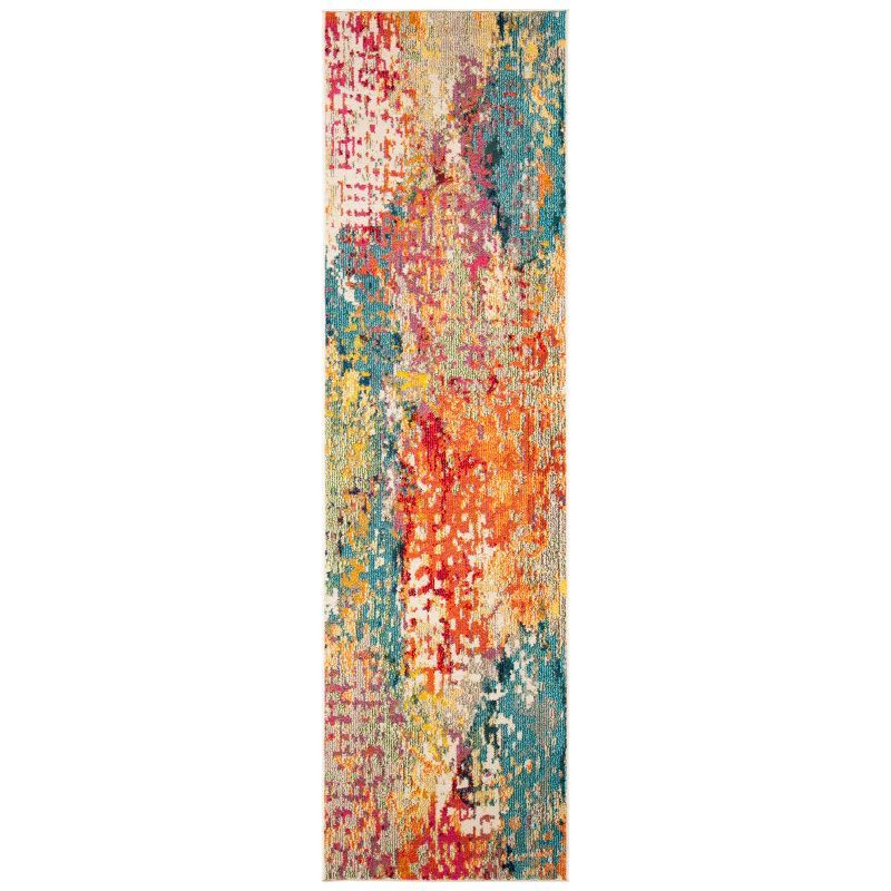 Ivory and Multicolor Abstract Distressed Area Rug