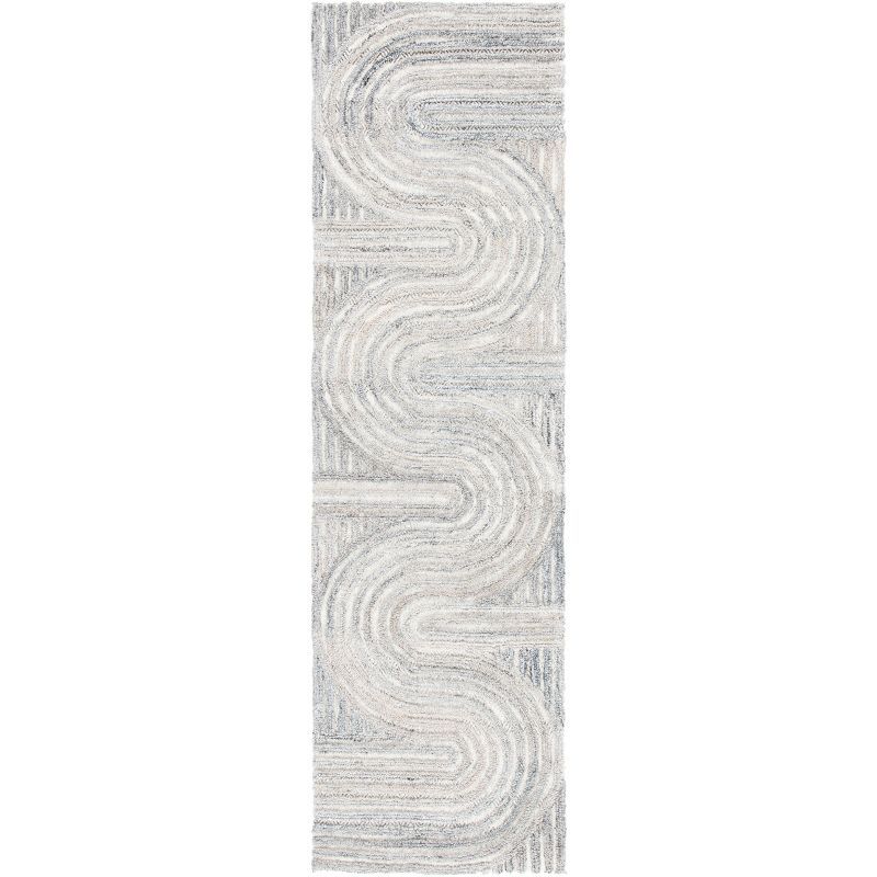 Beige and Gray Wool Handmade Tufted Runner Rug