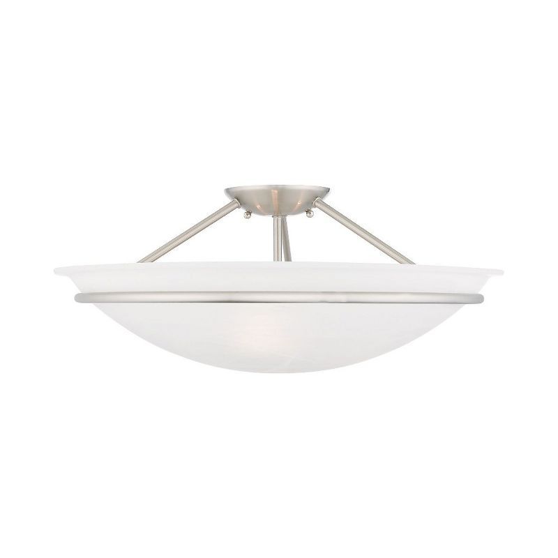 Transitional Brushed Nickel 3-Light Bowl LED Semi-Flush Mount