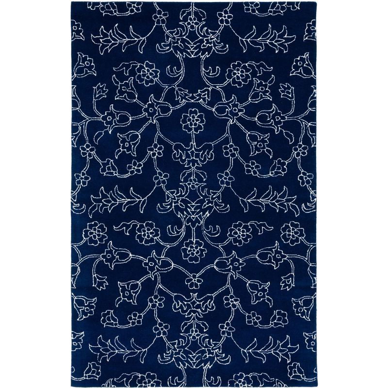 Navy/Ivory Floral Tufted Wool & Silk 3' x 5' Area Rug