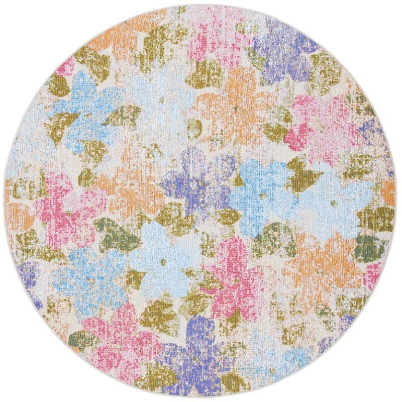 Coastal Breeze Round Blue Synthetic Easy-Care Area Rug