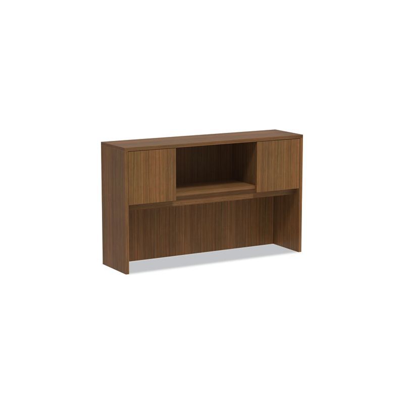 Modern Walnut Woodgrain Laminate Hutch with Doors and Compartments