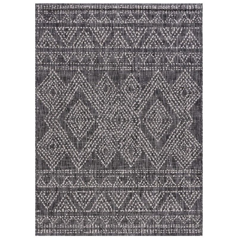 Black and Beige Rectangular Geometric Indoor/Outdoor Area Rug