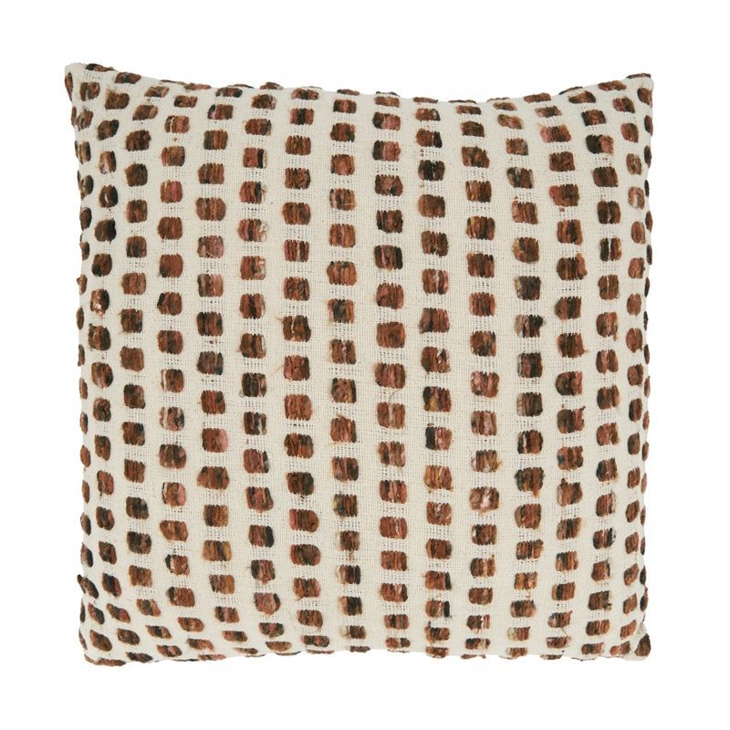 Brown and Beige Woven Cotton Square Throw Pillow