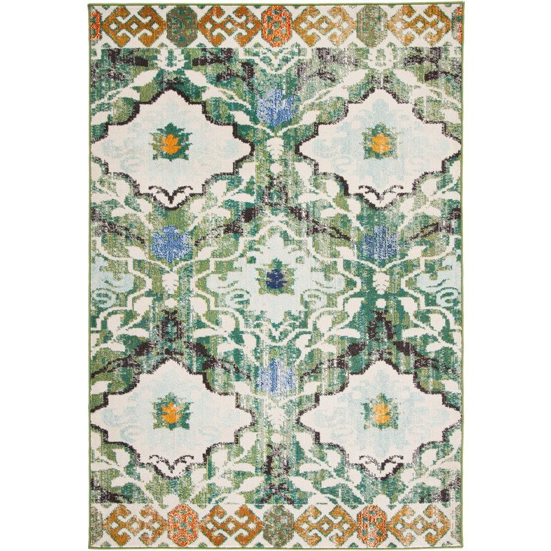 Ivory and Green Geometric Hand-knotted Synthetic Area Rug, 3' x 5'