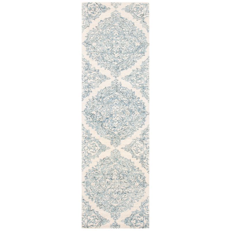 Ivory and Blue Abstract Hand Tufted Wool Runner Rug