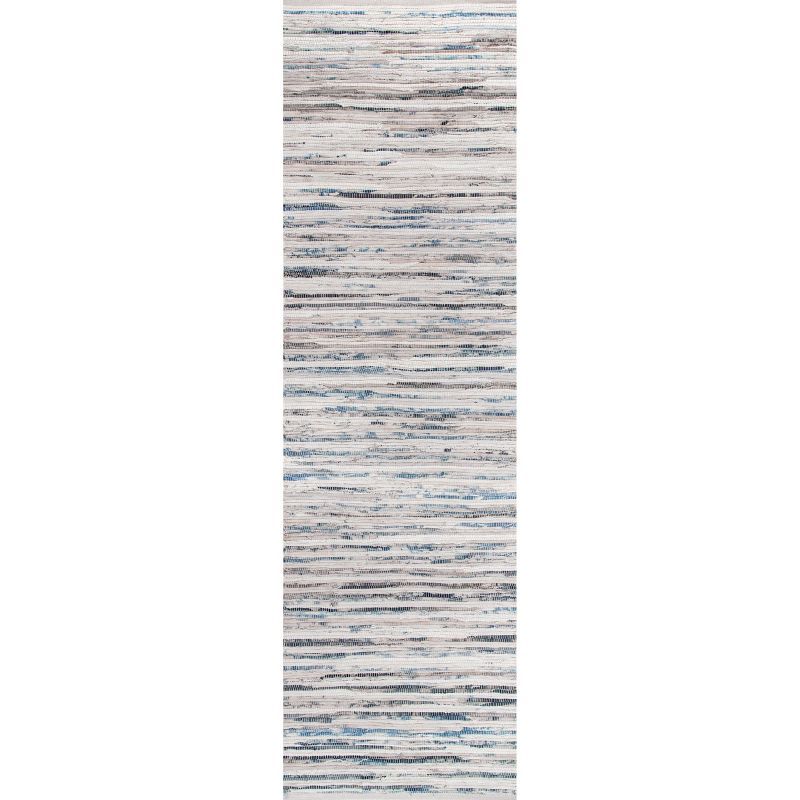 Blue and White Cotton Flat Woven Stripe Runner Rug