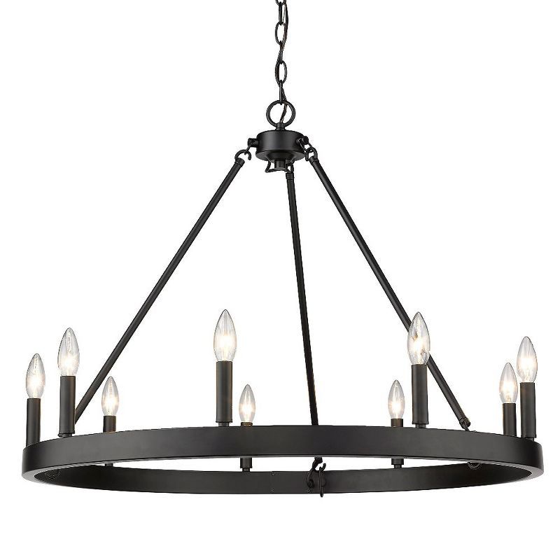 Matte Black Transitional 9-Light Wagon Wheel Chandelier