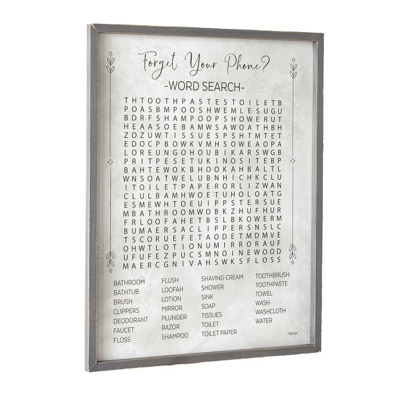 Rustic White Wood Funny Bathroom Word Search Wall Art