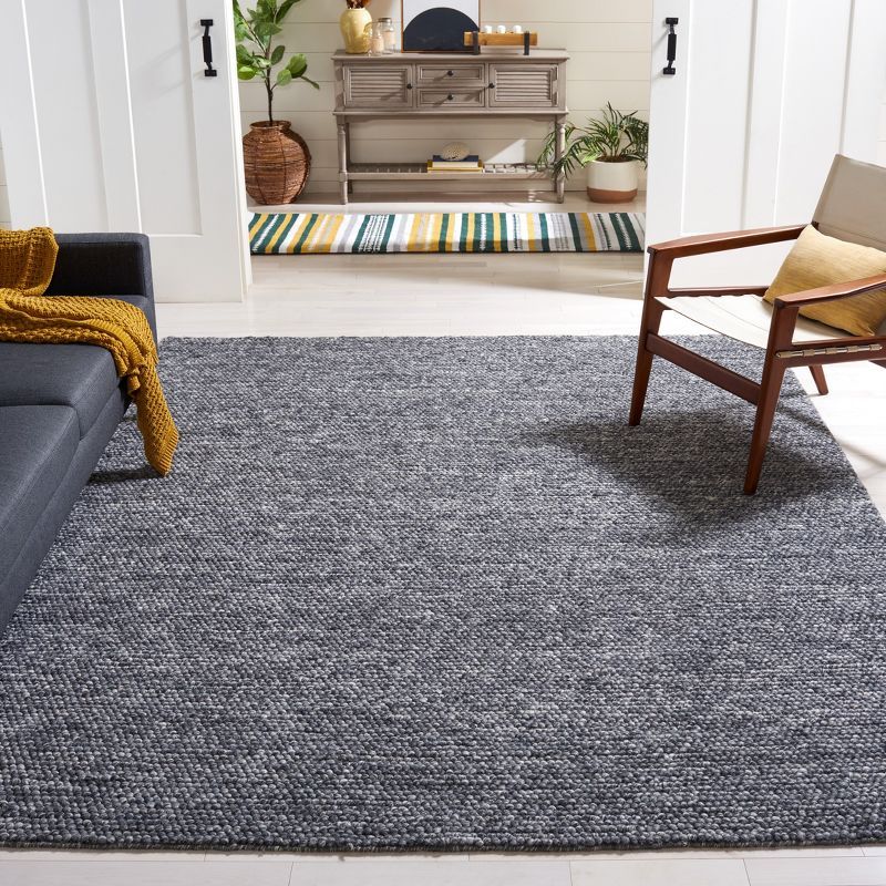 Dark Grey Handwoven Wool Square Area Rug, 6' x 6'