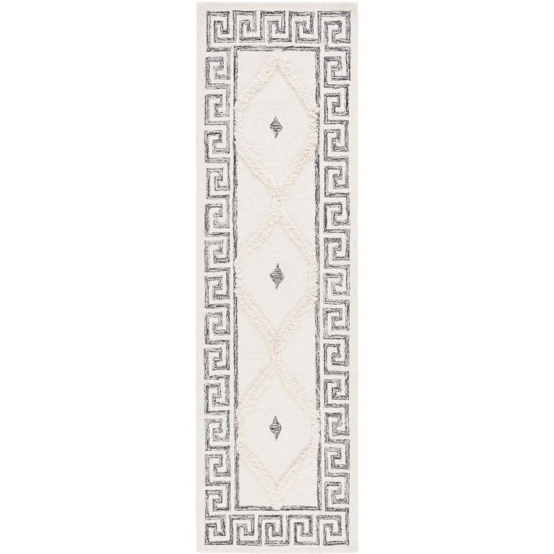 Ivory and Black Hand-Tufted Wool Runner Rug 2'3" x 8'