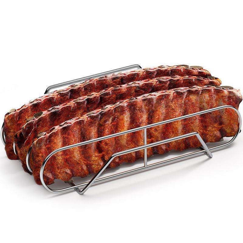 XL Silver Non-Stick Steel Rib Rack for Grilling