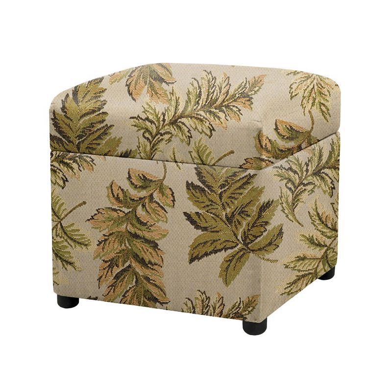 Jacob 18" Tan Floral Jacquard Storage Cube Ottoman