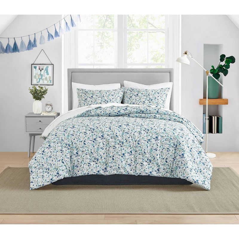 Olivia Blue Floral Twin Cotton Duvet Cover Set