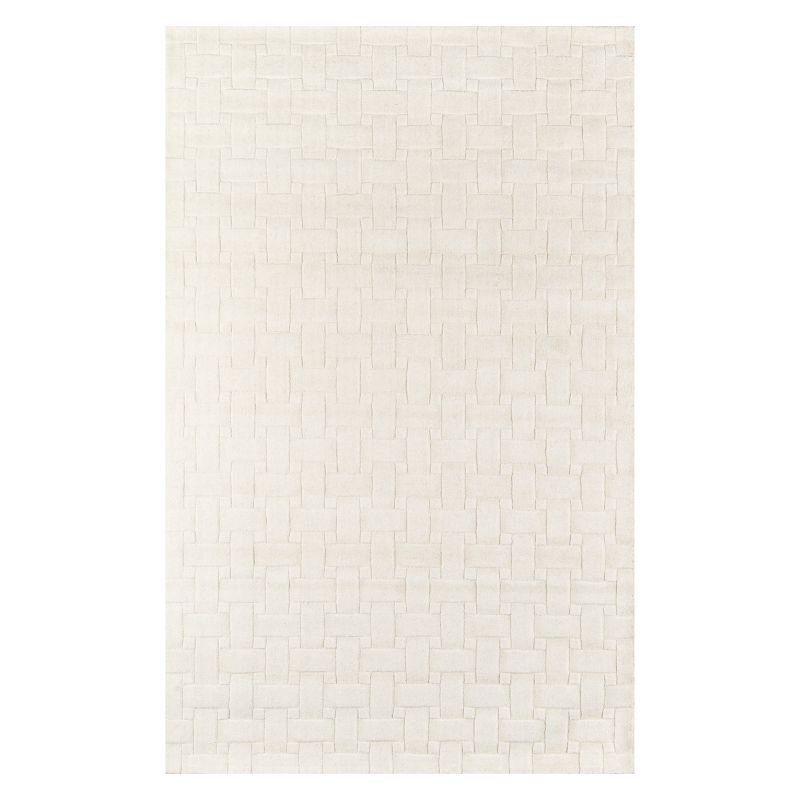 Ivory Geometric Hand Tufted Wool Rectangular Rug