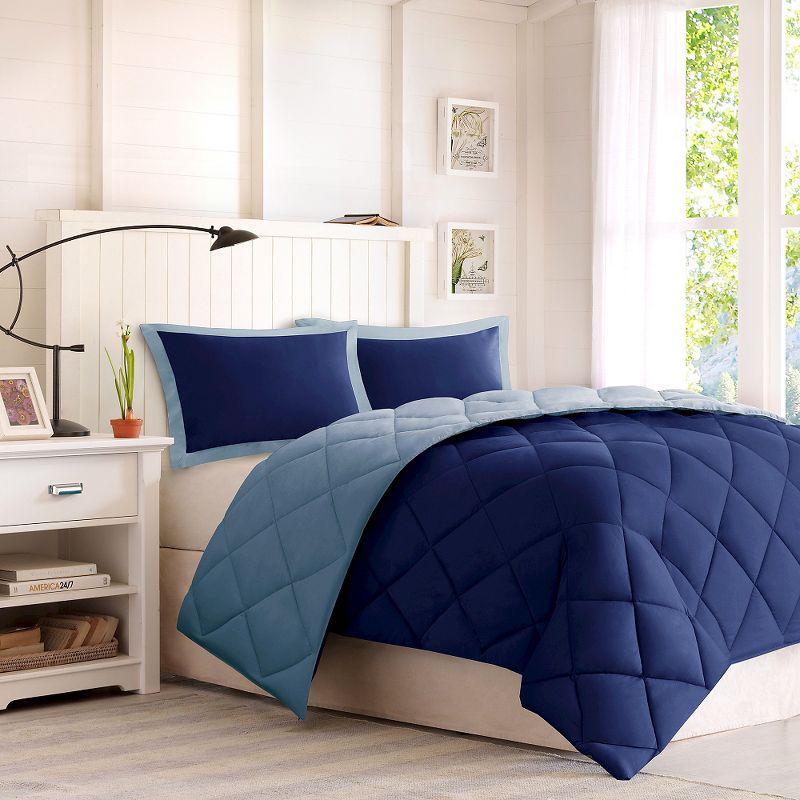 Twin Navy and Light Blue Reversible Down Alternative Comforter Set