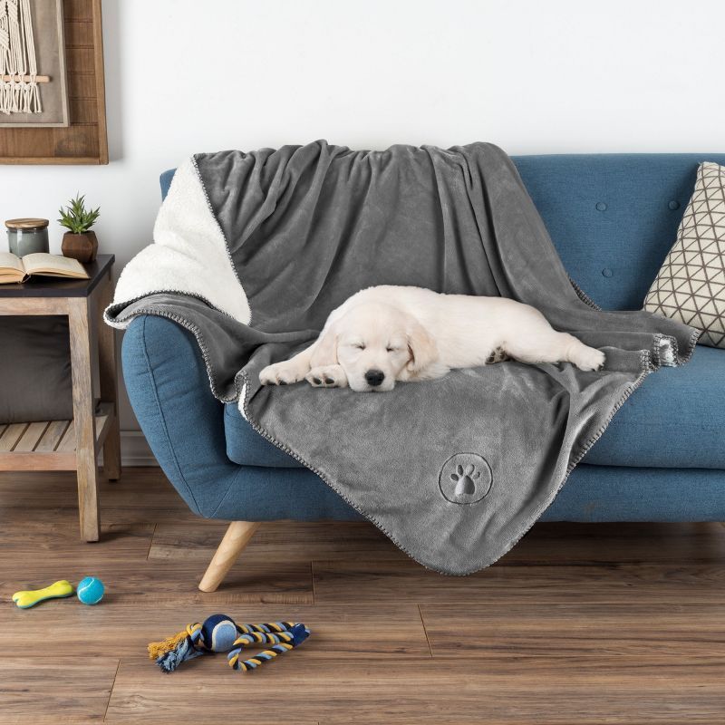 Gray Reversible Fleece and Sherpa Pet Blanket