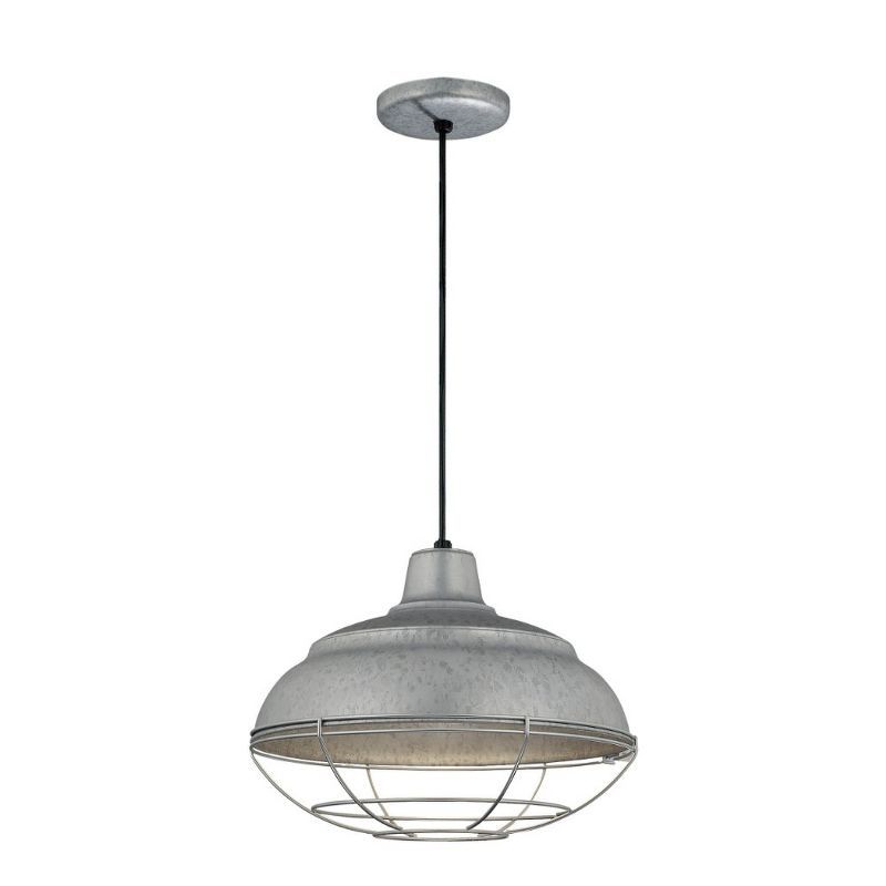 Galvanized Silver Chrome 14" Bowl Pendant Light