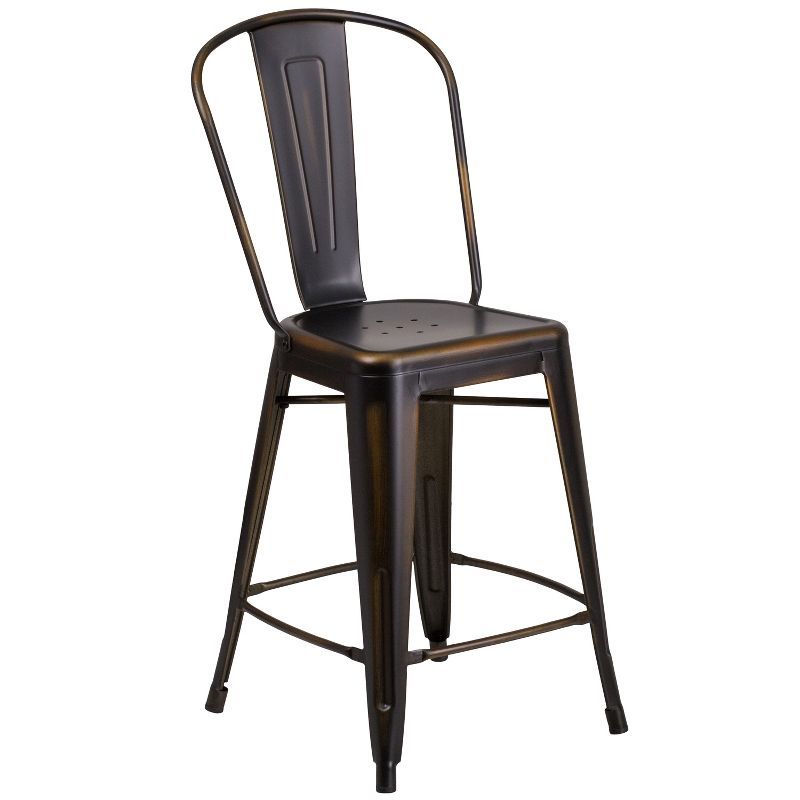 Copper Distressed Metal 24" Indoor-Outdoor Counter Stool with Back