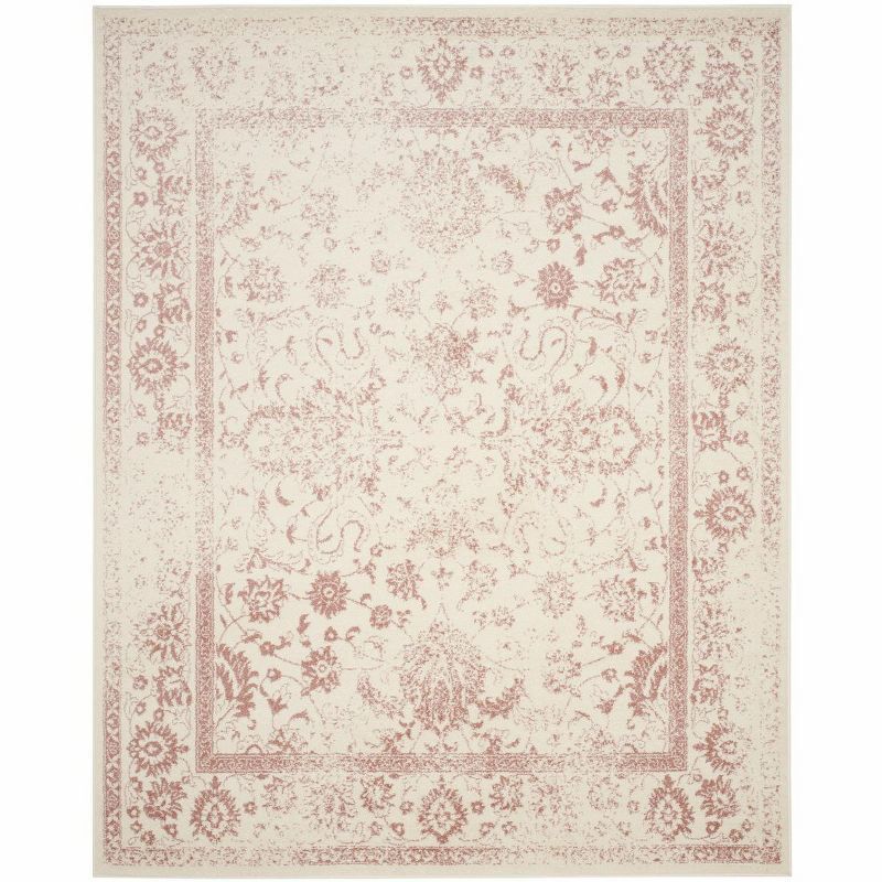 Ivory and Rose Rectangular Synthetic Area Rug 8' x 10'