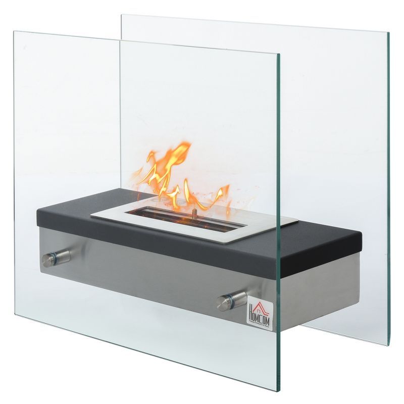 Compact Black and Stainless Steel Tabletop Electric Fireplace