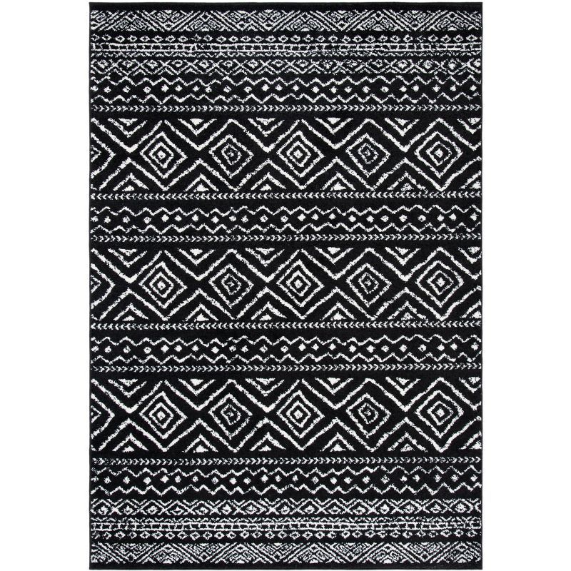 Geometric Black/Ivory Synthetic 8' x 10' Hand-knotted Area Rug