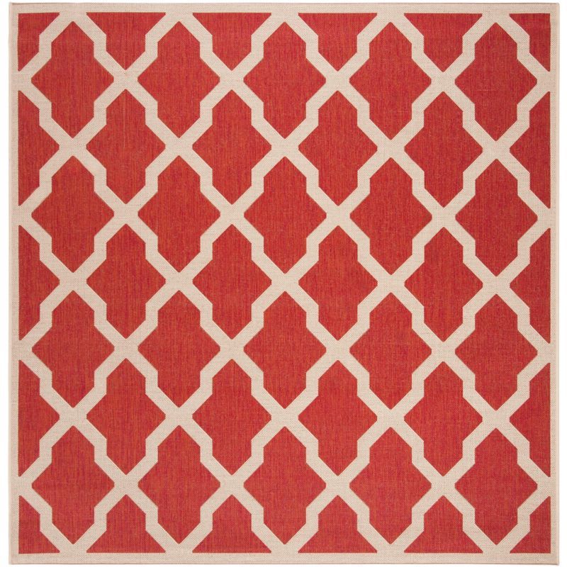 Square Red and Creme Synthetic Indoor/Outdoor Area Rug