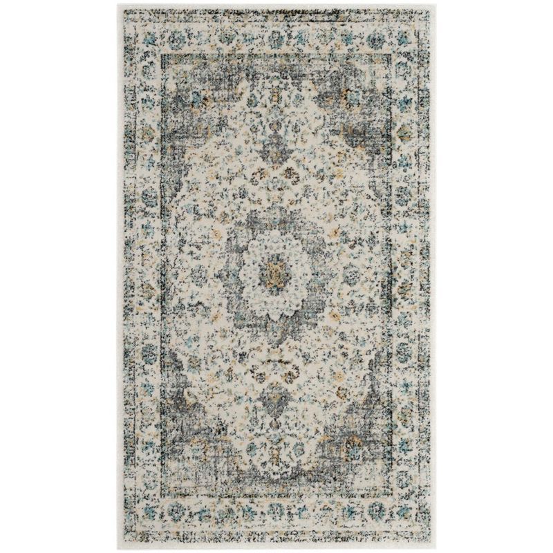 Hand-Knotted Grey and Gold Floral Synthetic Area Rug