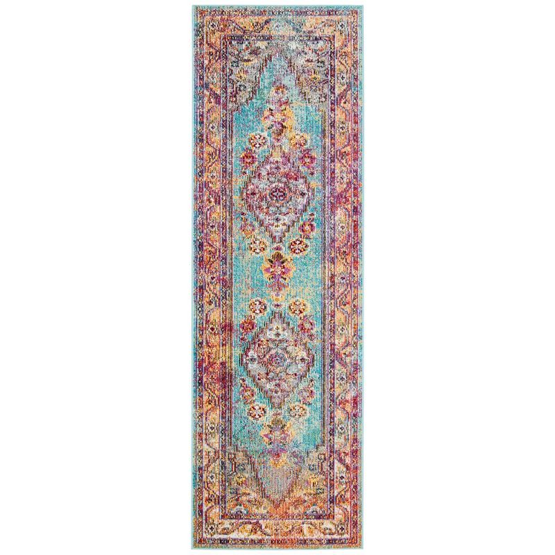 Light Blue and Orange Rectangular Cotton Oriental Rug