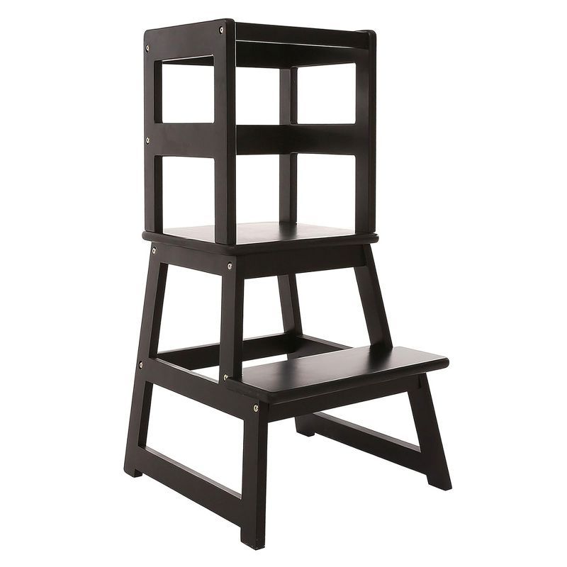 Black Wooden 2-Step Kids Kitchen Step Stool with Safety Rail