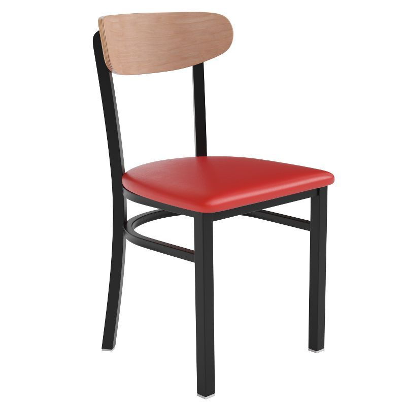 Boomerang Back 32" High Red Vinyl & Birch Wood Dining Chair