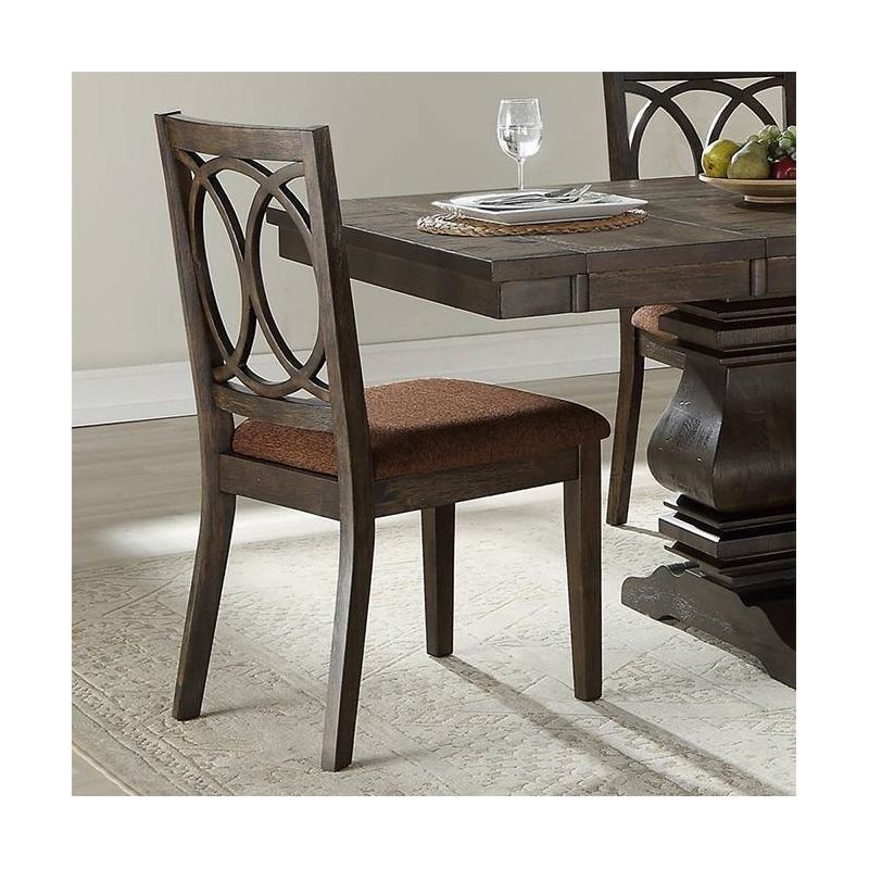 High-Back Brown Fabric Upholstered Side Chair in Espresso Wood - Set of 2