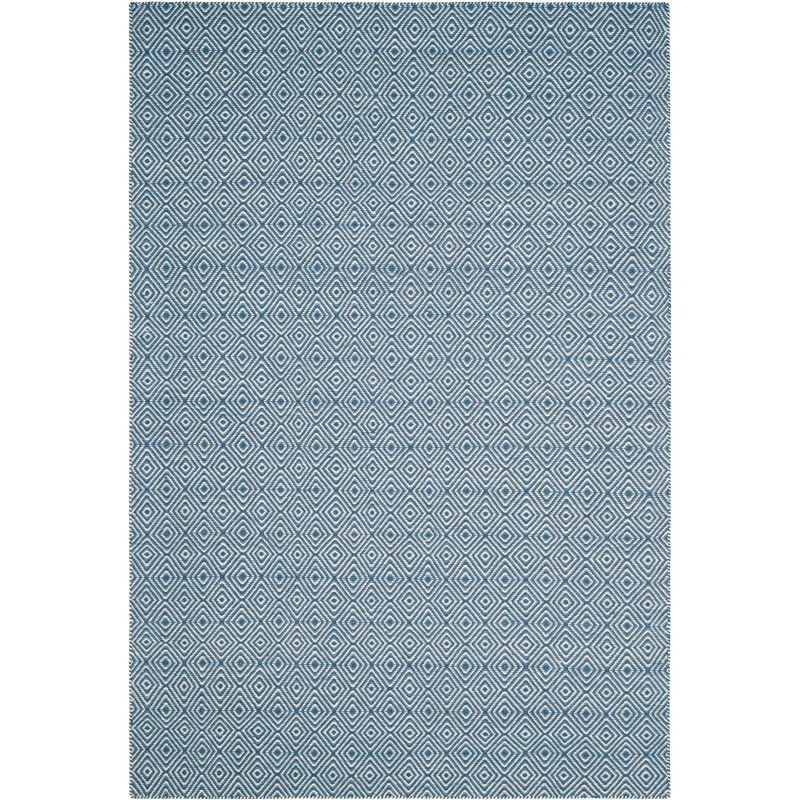 Coastal Charm Blue/Ivory Diamond Handwoven Wool 6' x 9' Rug