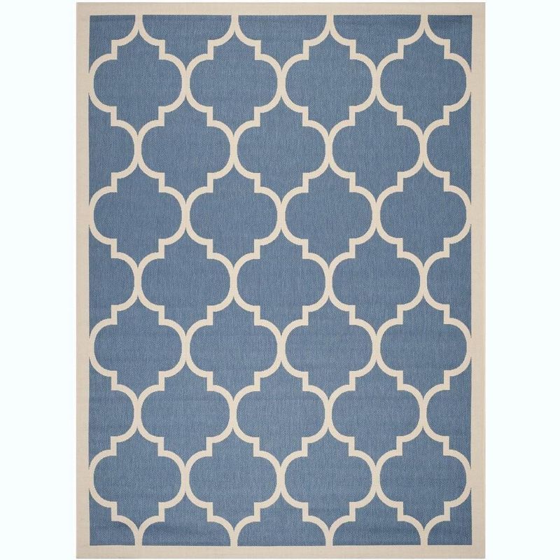 Blue and Beige Geometric Flat Woven Indoor/Outdoor Area Rug