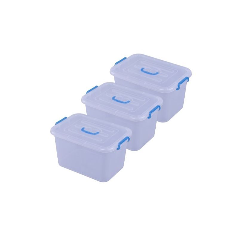 Clear Plastic Food Storage Containers with Blue Handles, Set of 3