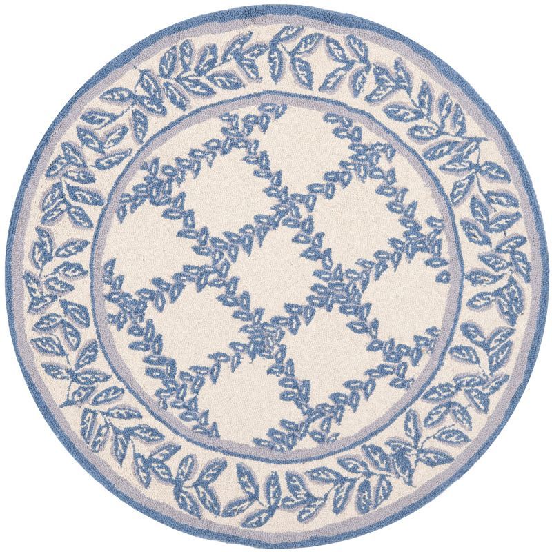 Ivory and Light Blue Round Tufted Wool Area Rug