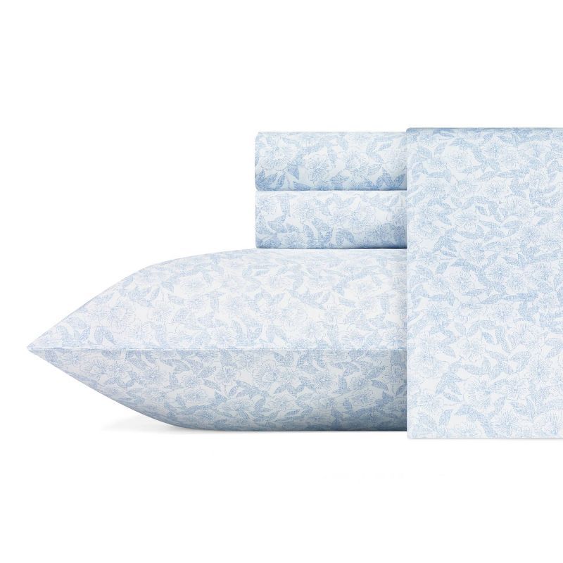 Blossoming Blue Floral Cotton Full Sheet Set