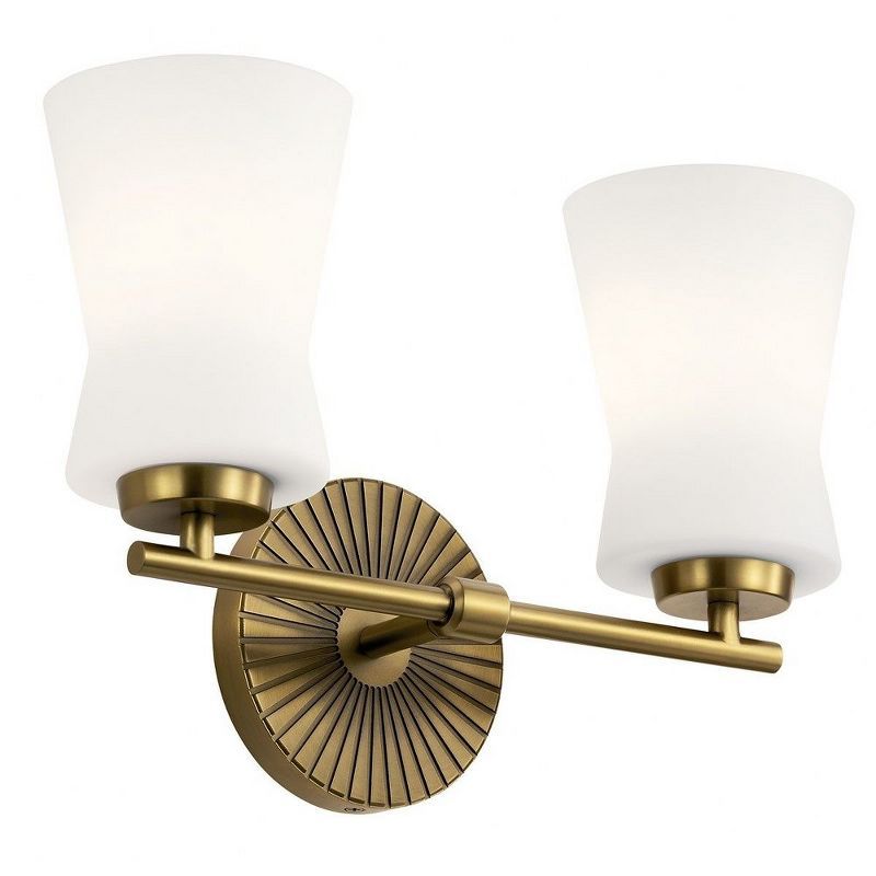 Brianne Brushed Brass 2-Light Vanity with Etched Glass Shades