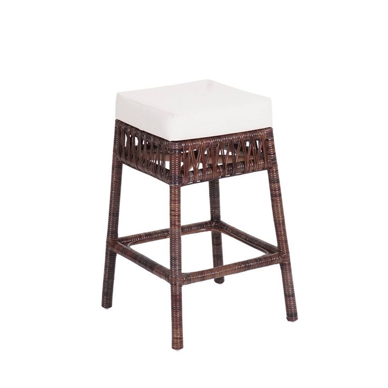 Bali 19" Brown Rattan Backless Counter Stool with Cushion