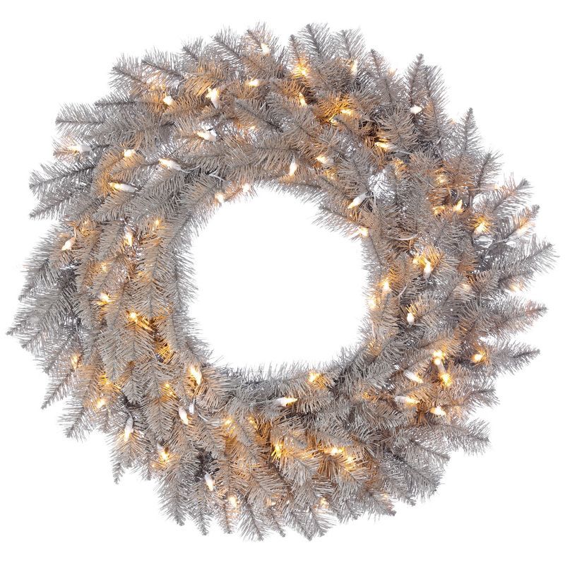 36" Platinum Fir Artificial Christmas Wreath with Warm White LED Lights