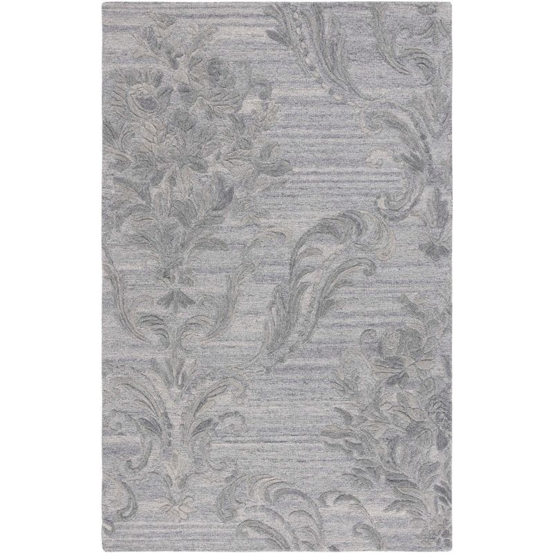 Gray Floral Hand-Tufted Wool Area Rug, 5' x 8'