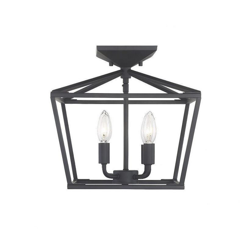 Matte Black 4-Light Semi-Flush Mount Lantern