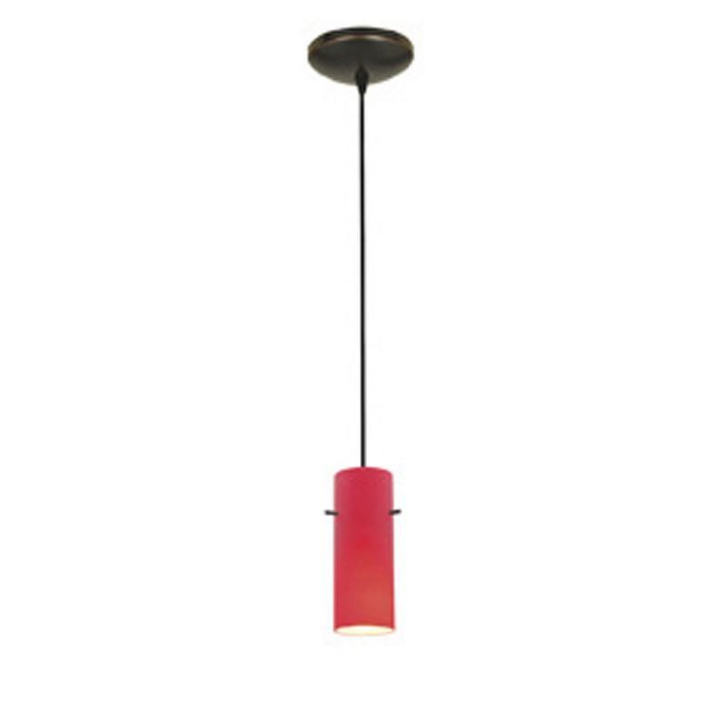 Red Glass Cylinder Pendant Light with Bronze Finish