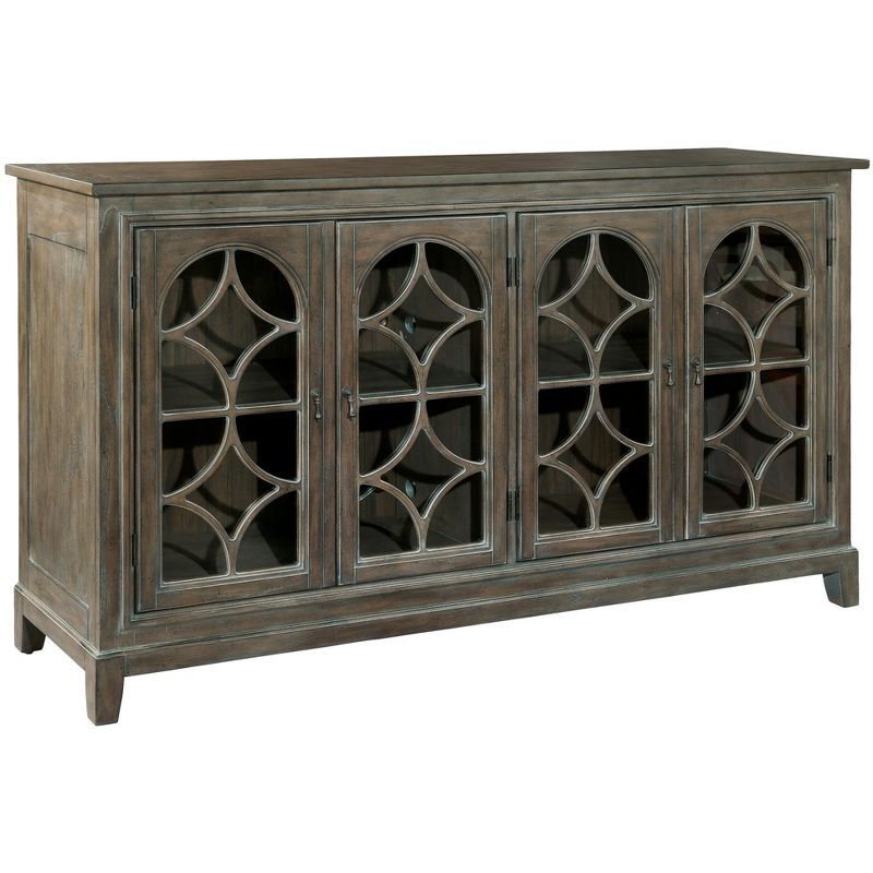 Gray Transitional Wood Entertainment Console with Cabinet