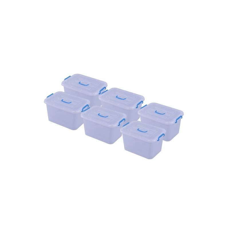 Large Clear Plastic Storage Containers with Blue Handles, Set of 6