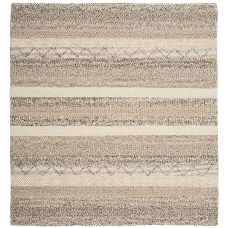 Handmade Beige and Natural Wool Striped Square Rug